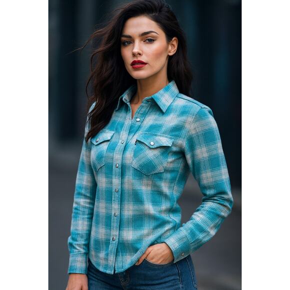 Dixxon Flannel Company “The Fria” Women’s Snap Shirt – Medium – Teal White Pink - Picture 1 of 16